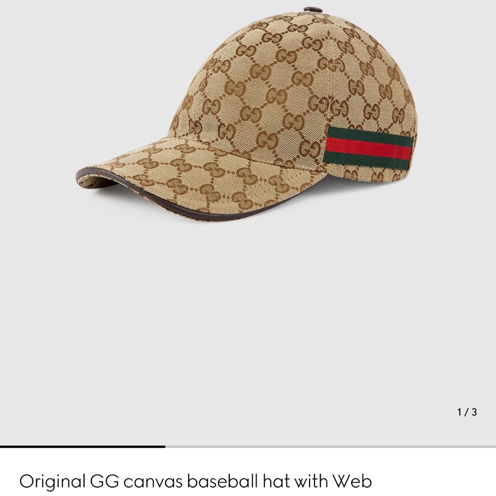Gucci Tan GG Canvas Cap with Green and Red Stripe